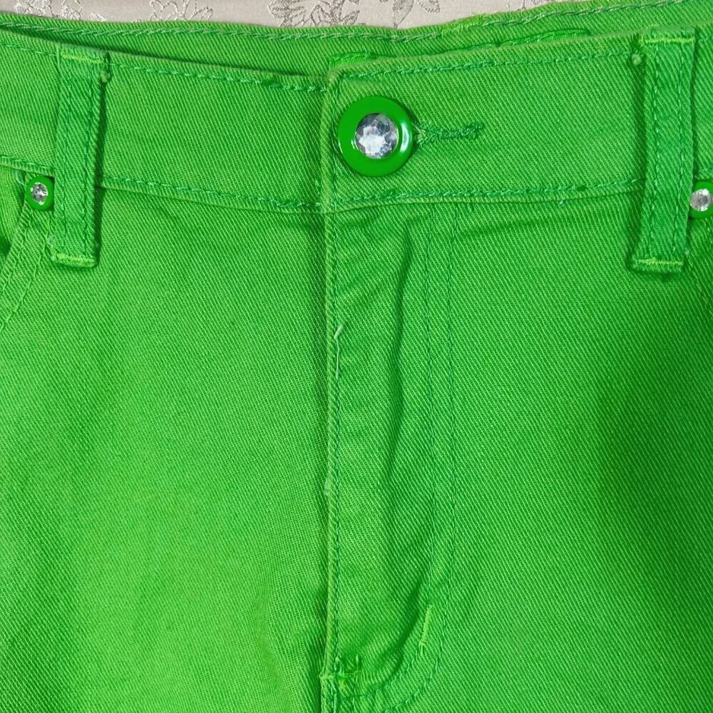 y2k Vintage Green Denim Mini Skirt Rhineston Buttons Women's Size 15 - Picture 2 of 6